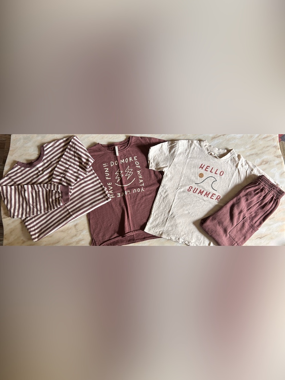 RYLEE + CRU kids relaxed 4-piece long sleeve t-shirt, short sleeve & jogger 6-7Y